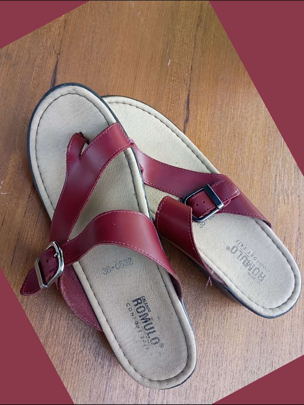 Romulo Lufpolster Red Leather Comfort Wedge Slide Sandals